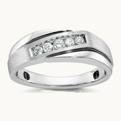IBGoodman 14K White Gold with Black Rhodium Men's Polished Satin and Grooved 1/4 Carat AA Quality Diamond Ring