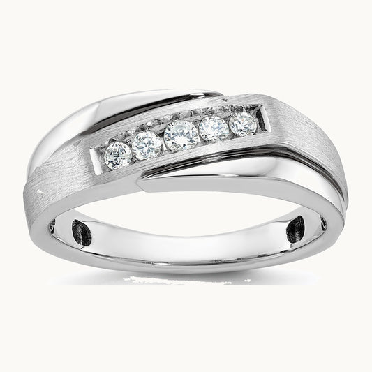 IBGoodman 14K White Gold with Black Rhodium Men's Polished Satin and Grooved 1/4 Carat AA Quality Diamond Ring
