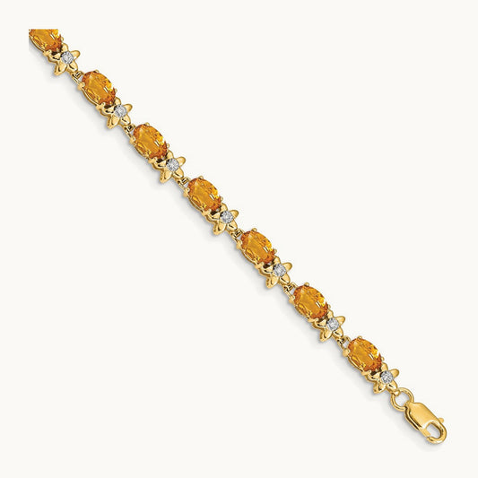 Floral Diamond and Citrine Bracelet, 14K