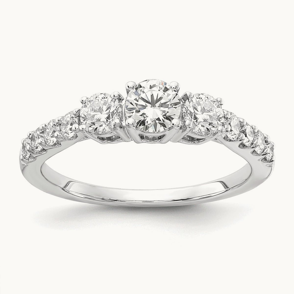 Round Semi-Mount 3 Stone Engagement Ring, 0.75-1.50 ct tw Lab-Grown Diamond — 7/8 ct · VS/SI (Great), 14K White Gold