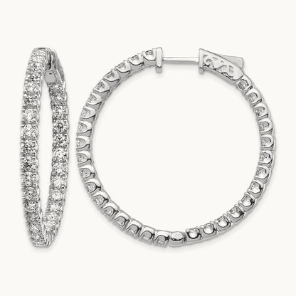 Diamond Round Hoop w/Safety Clasp Earrings, 14K White Gold