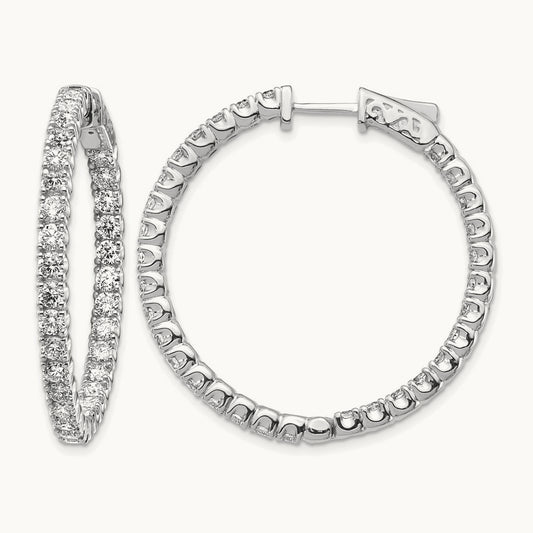 Diamond Round Hoop w/Safety Clasp Earrings, 14K White Gold