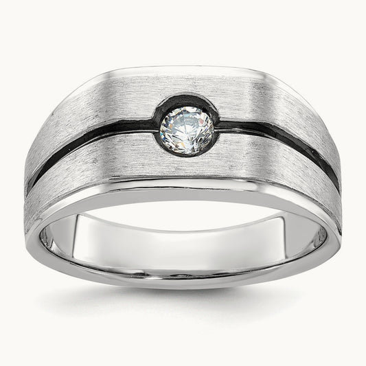IBGoodman Men's w/Black Rhodium Satin Diamond Complete Ring, 14K White Gold