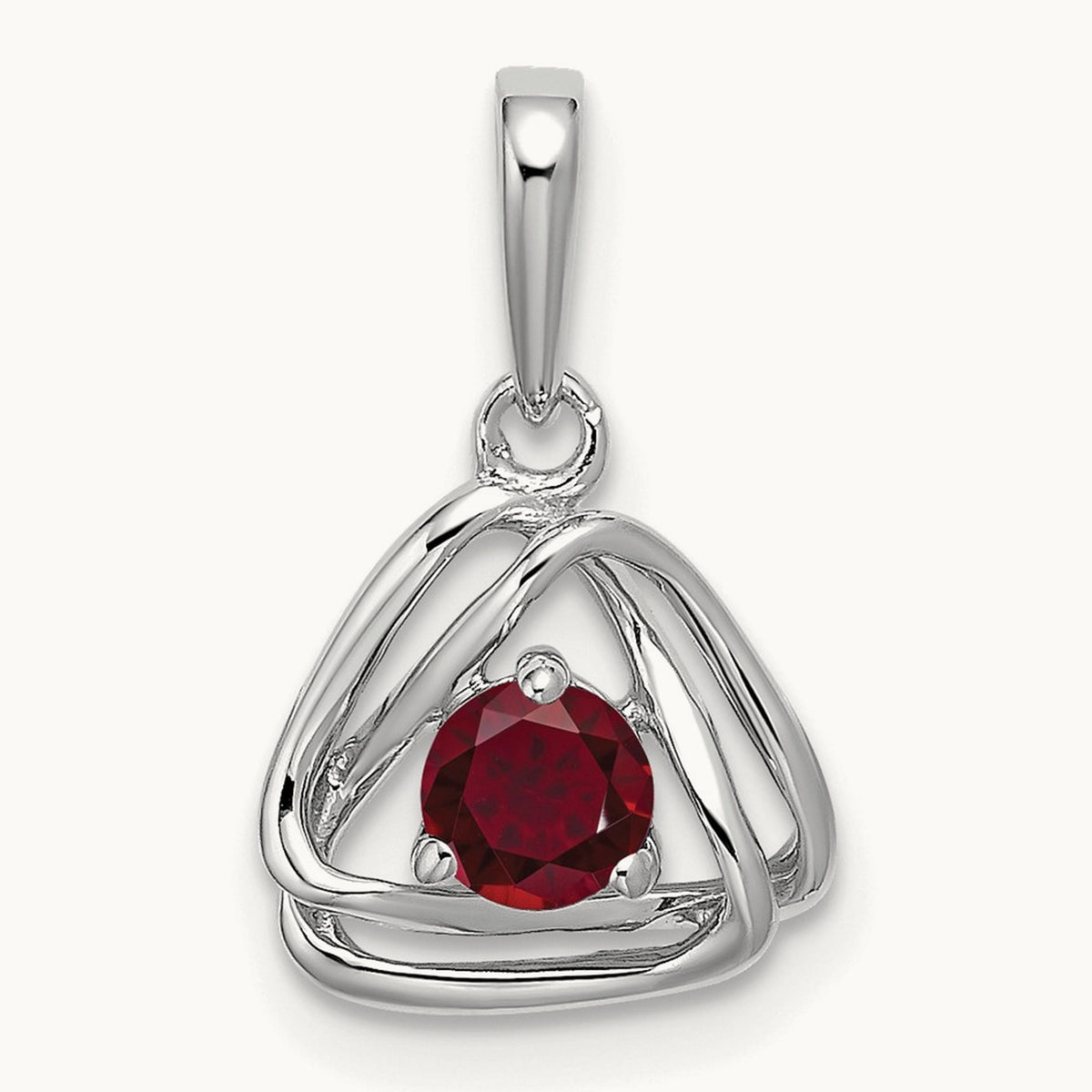 Created Ruby Triangle Pendant — 14K White Gold