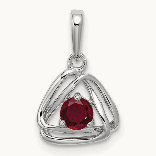 Created Ruby Triangle Pendant — 14K White Gold