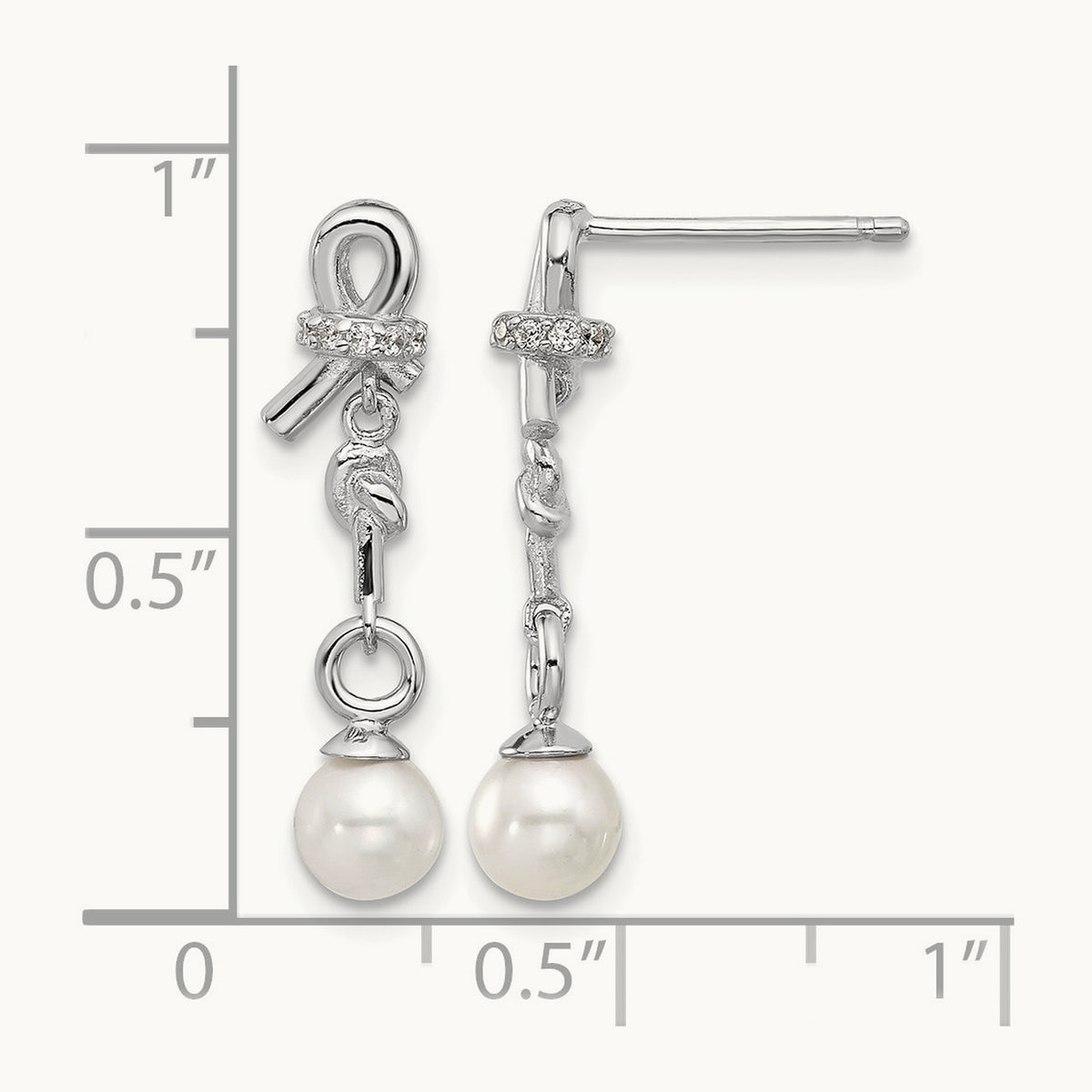 Cheryl M Rh-pltd CZ & Freshwater Cultured Pearl Post Dangle Earrings