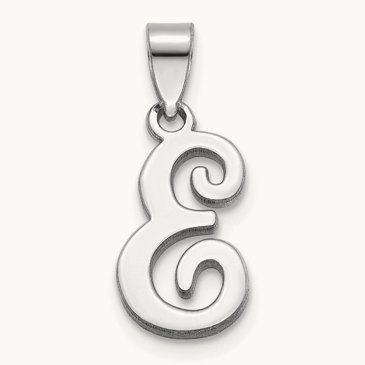 White Gold Script Letter E Initial Pendant, 14K White Gold