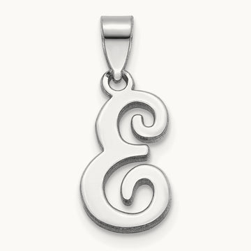 White Gold Script Letter E Initial Pendant, 14K White Gold