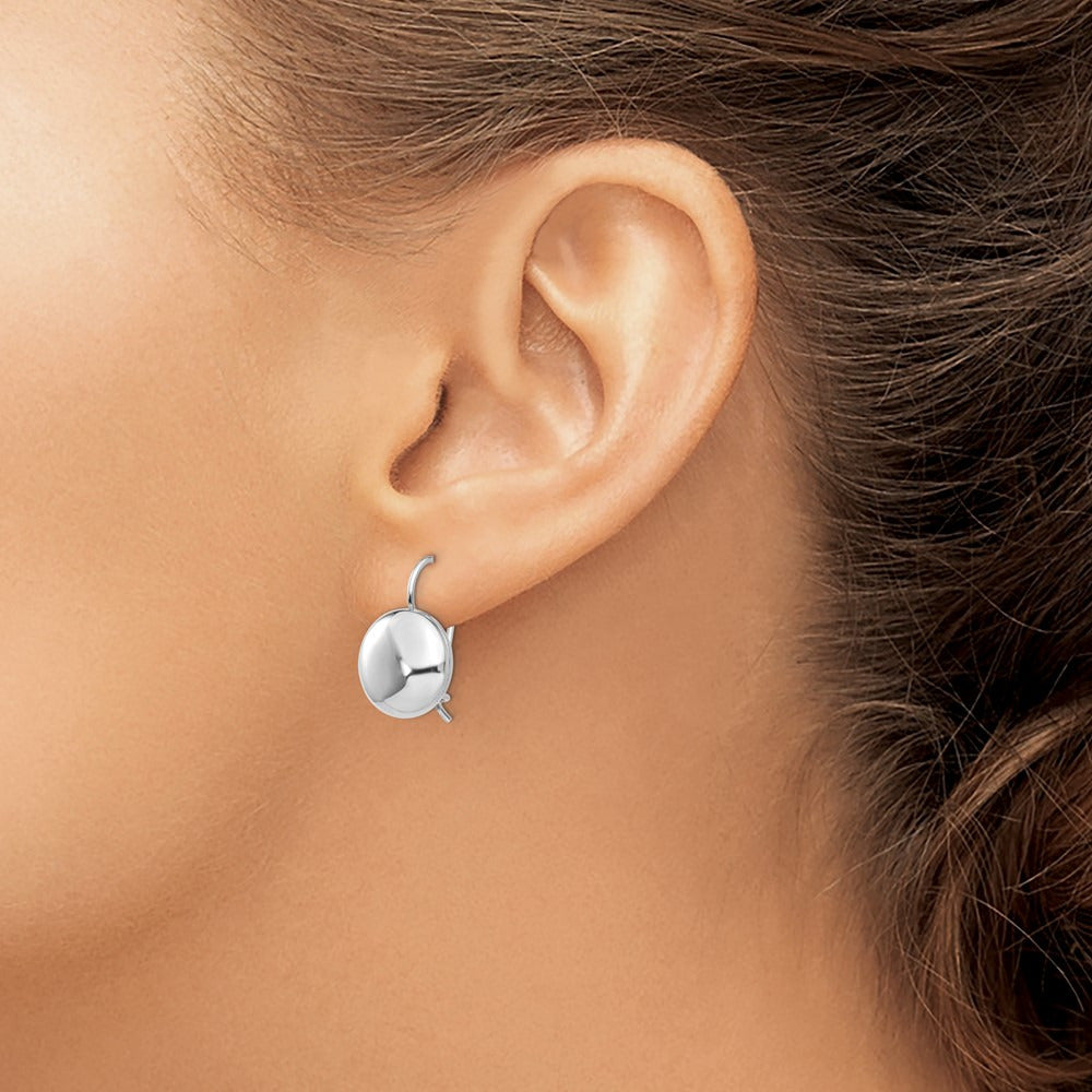 Polished Button Kidney Wire Earrings — 14K White Gold, 12mm