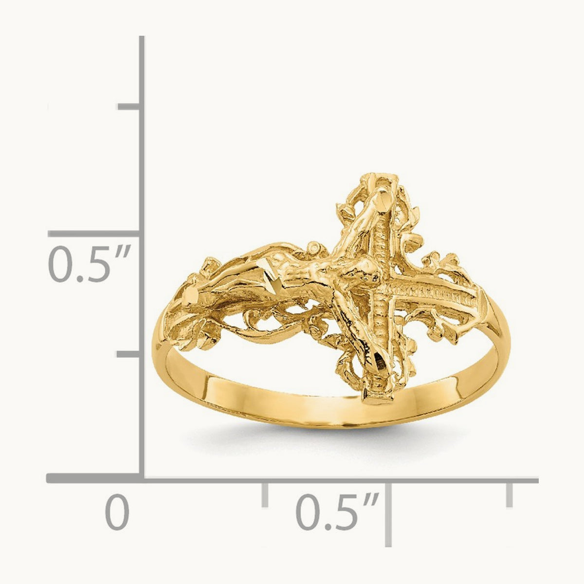 Diamond-cut Crucifix Ring, 14K