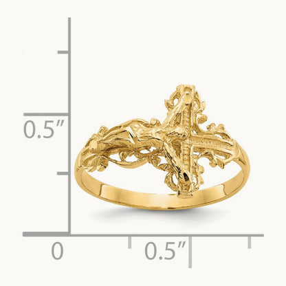 Diamond-cut Crucifix Ring, 14K