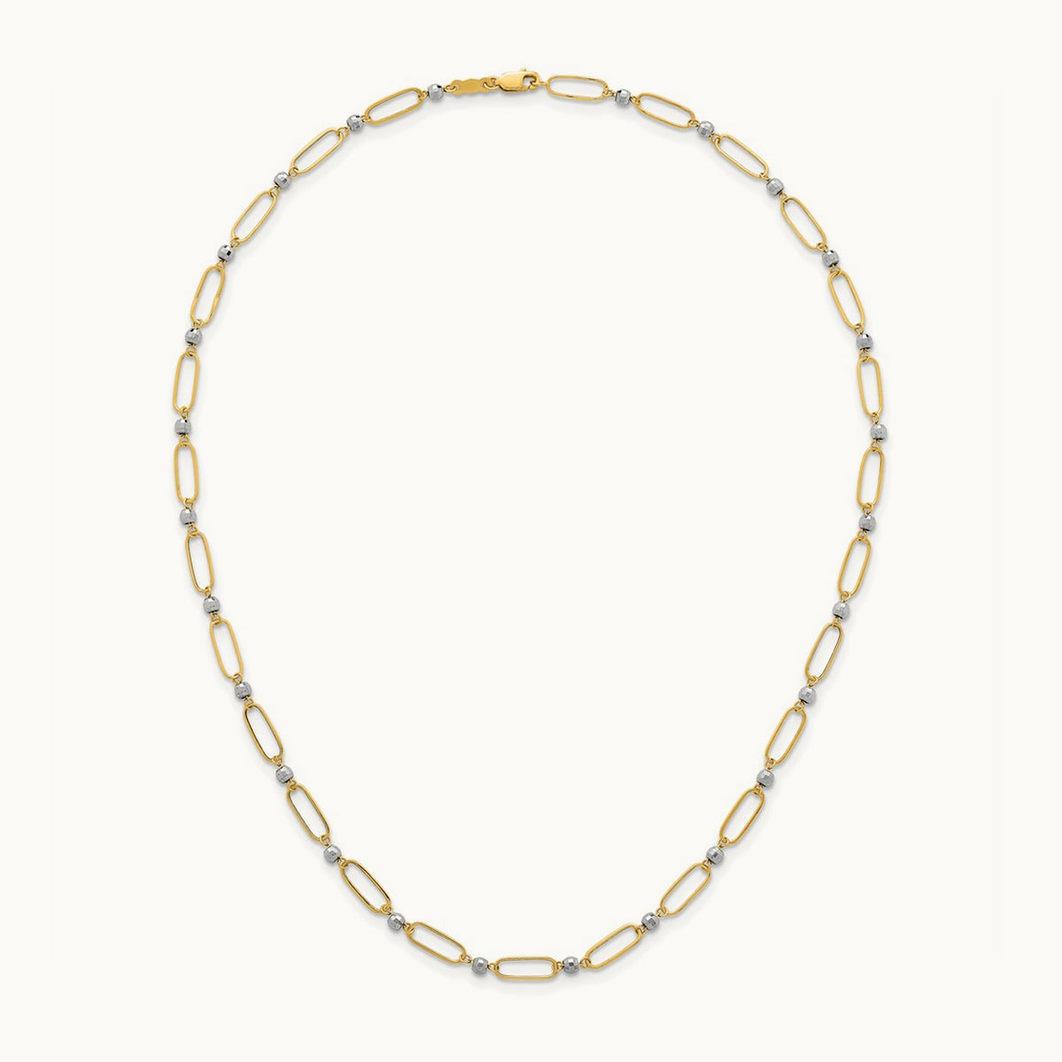 Polished Oval Beaded 18in Necklace, 14K Two-tone