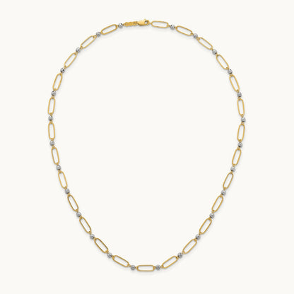 Polished Oval Beaded 18in Necklace, 14K Two-tone