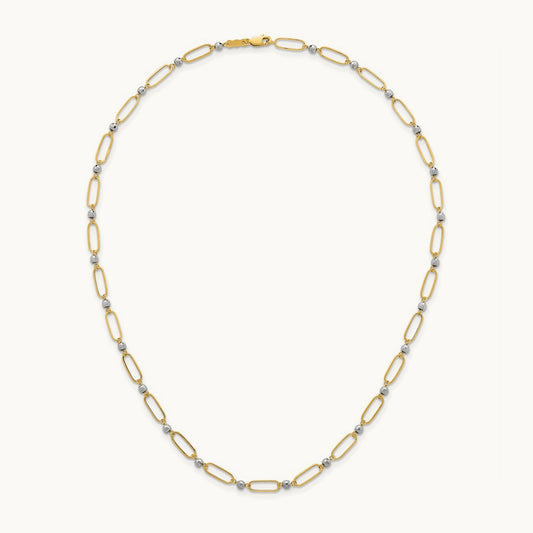 Polished Oval Beaded 18in Necklace, 14K Two-tone
