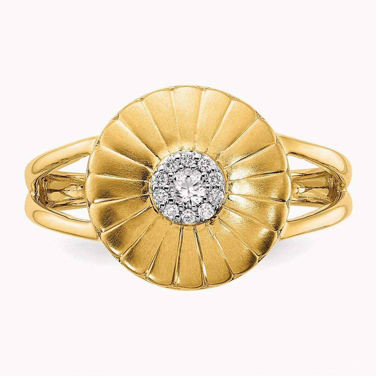 Satin Diamond Flower Ring, 14K