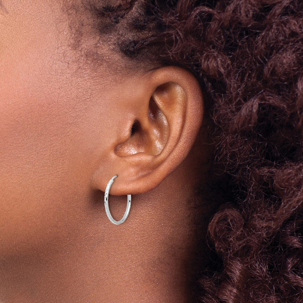 Diamond-cut Endless Hoop Earrings — 14K White Gold