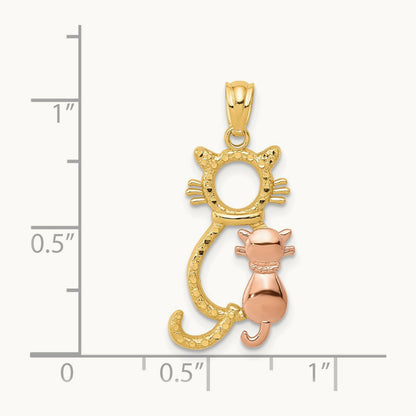 Polished Diamond-cut Sitting Cats Pendant, 14K Yellow with Rose