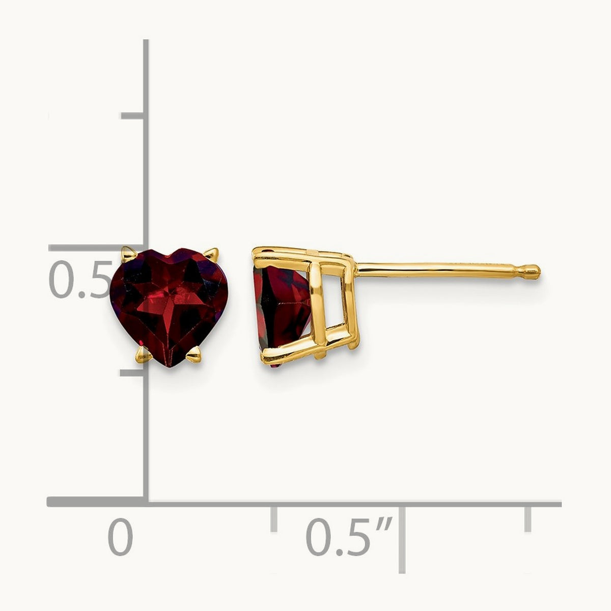 Heart Garnet Earrings, 6mm, 14K