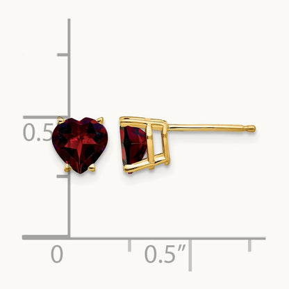 Heart Garnet Earrings, 6mm, 14K