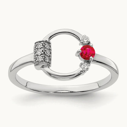 Polished Diamond and Ruby Circle Ring, 14K White