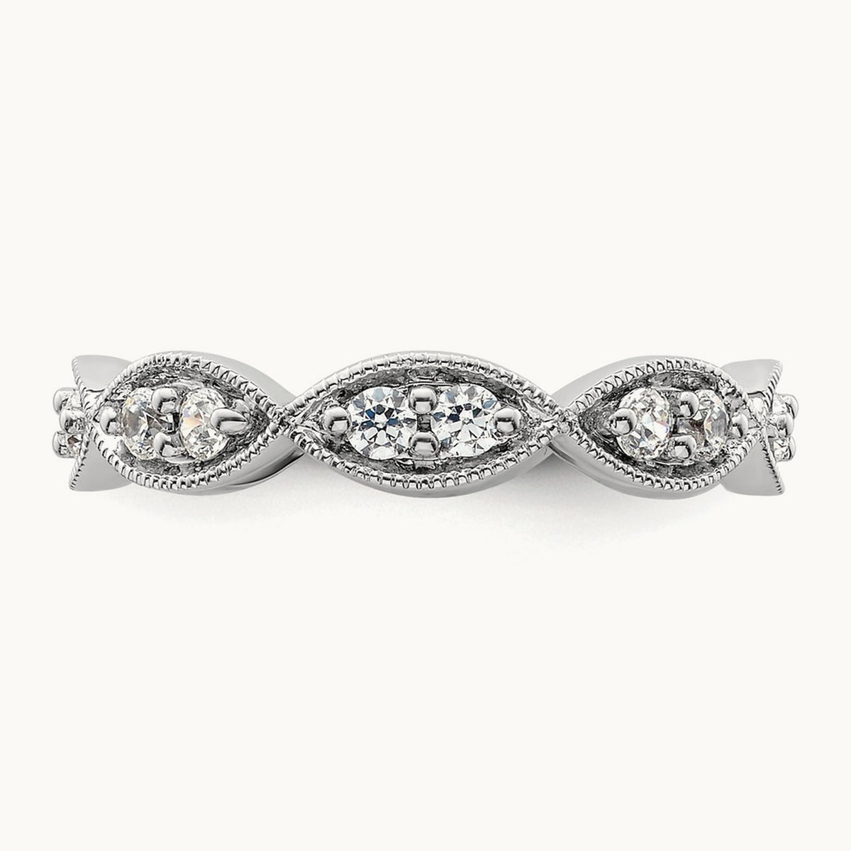 Polished Vintage Pave Diamond Eternity Band, 14K Gold — 14K White Gold