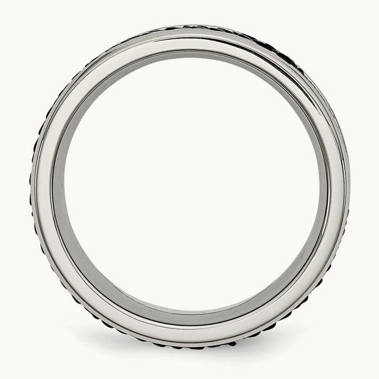 Polished Grooved/Genuine Stingray Textured Band, 8mm, Stainless Steel