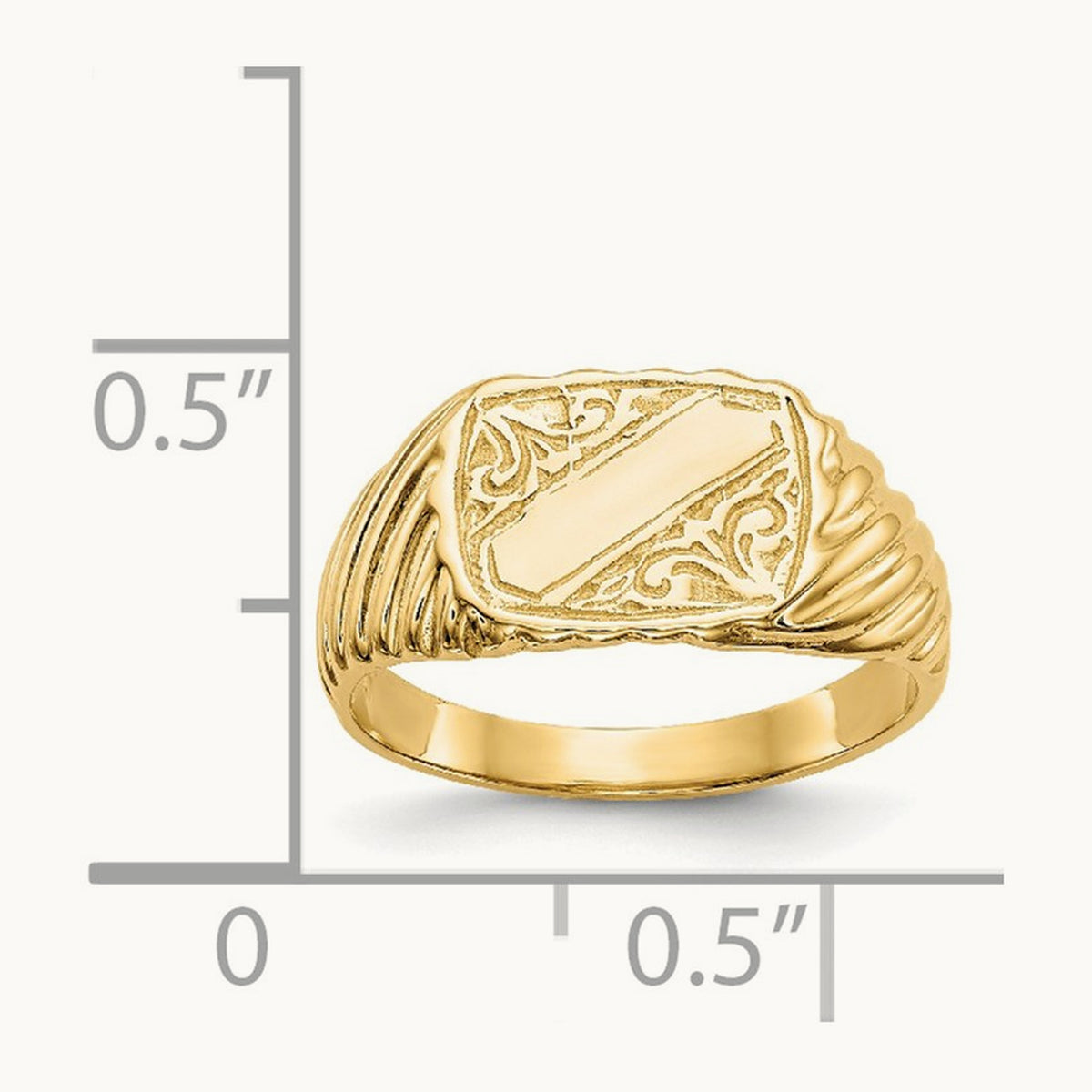 Polished Baby Rectangle Signet w/Stripes Ring, 14K Gold