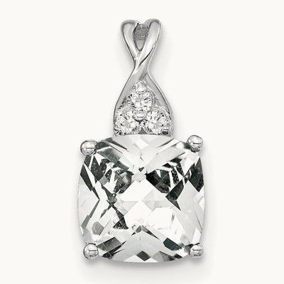 Checkerboard Topaz and Diamond Pendant — 14K White Gold