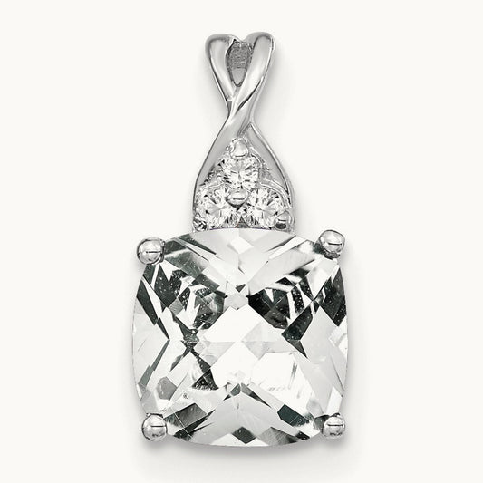 Checkerboard Topaz and Diamond Pendant — 14K White Gold