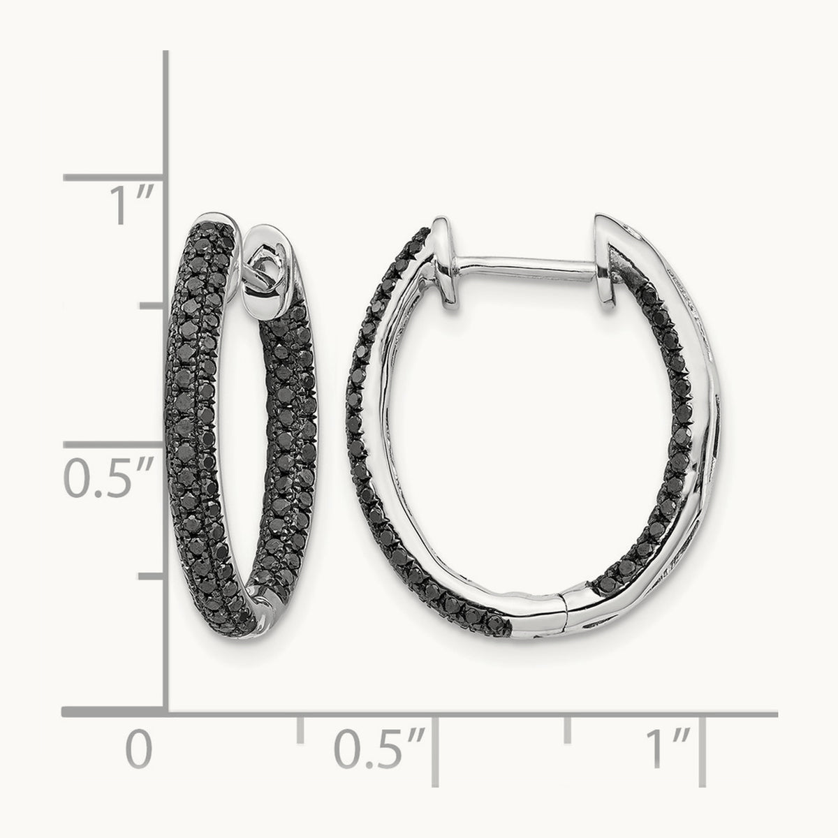 Black Diamond In/Out Hoop Earrings, 14K White Gold