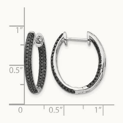 Black Diamond In/Out Hoop Earrings, 14K White Gold