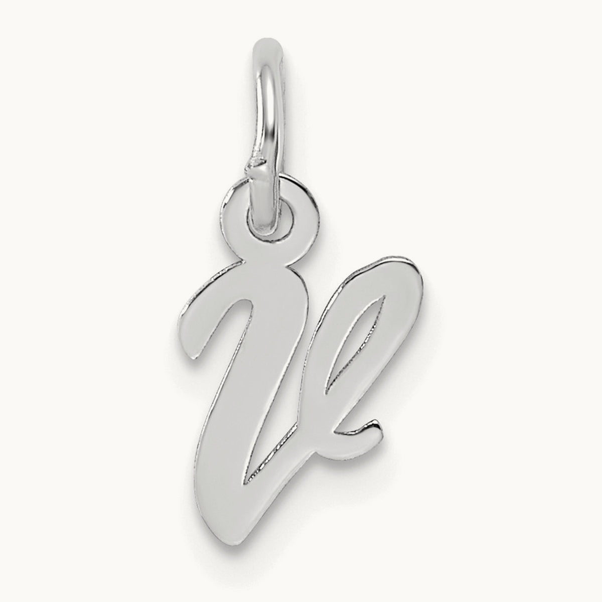 Small Script Letter V Initial Charm, 14K White Gold