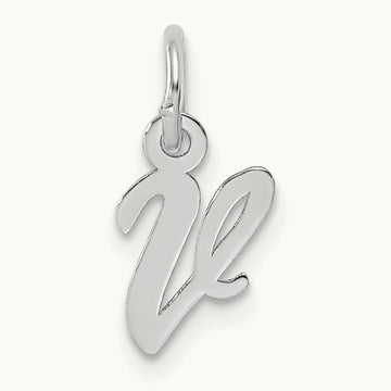 Small Script Letter V Initial Charm, 14K White Gold