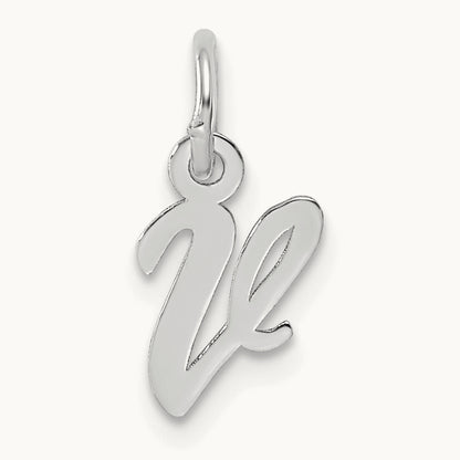 Small Script Letter V Initial Charm, 14K White Gold