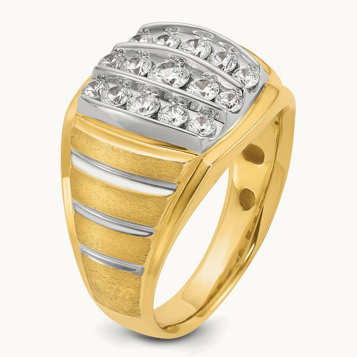 14ktt w/ White RH IBGoodman Men's Polish Satin & Grooved Diamond Ring