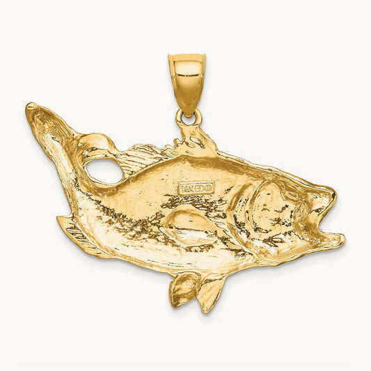 Open Mouth Bass Fish Charm, 14K