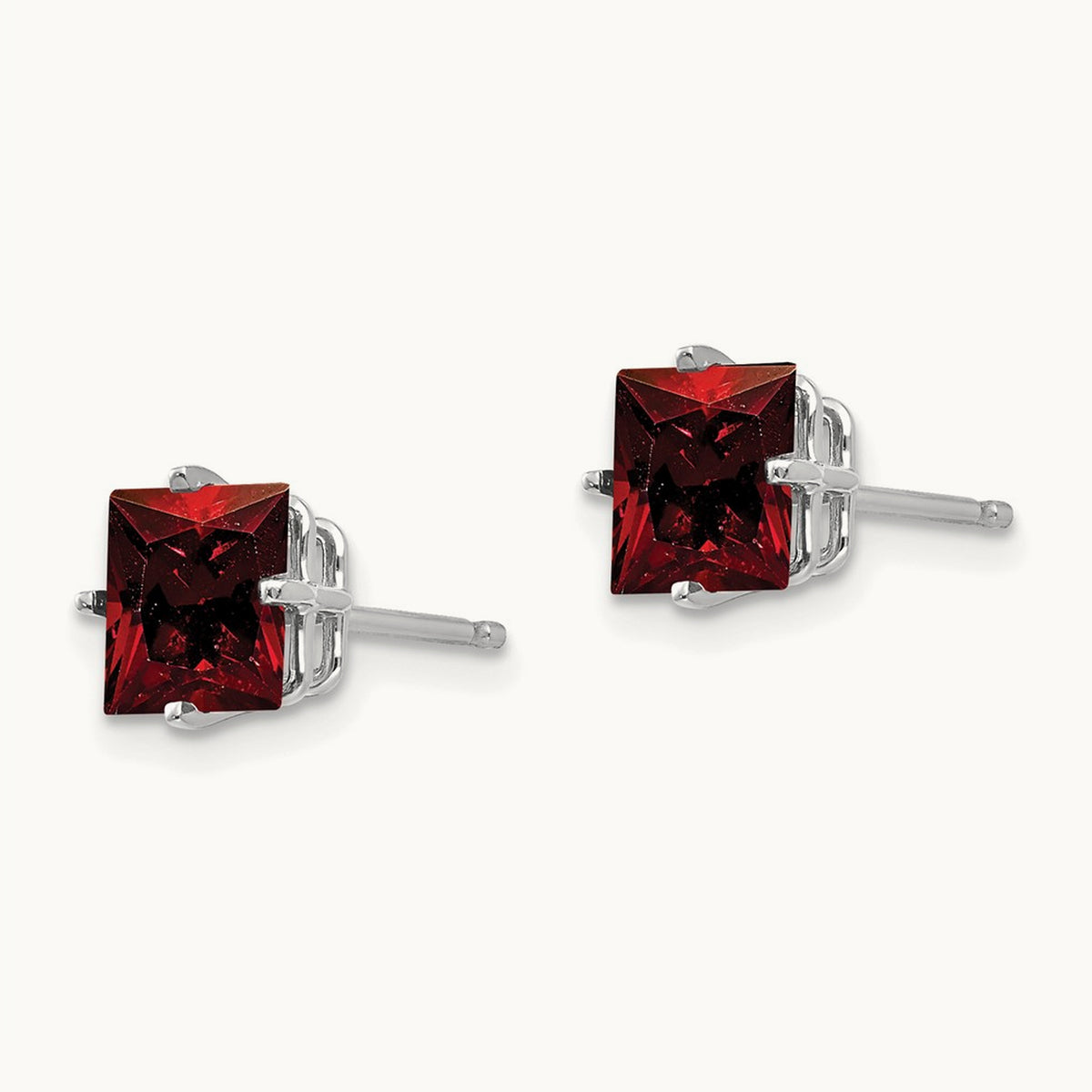 Princess Cut Garnet Earrings, 6mm, 14K White Gold