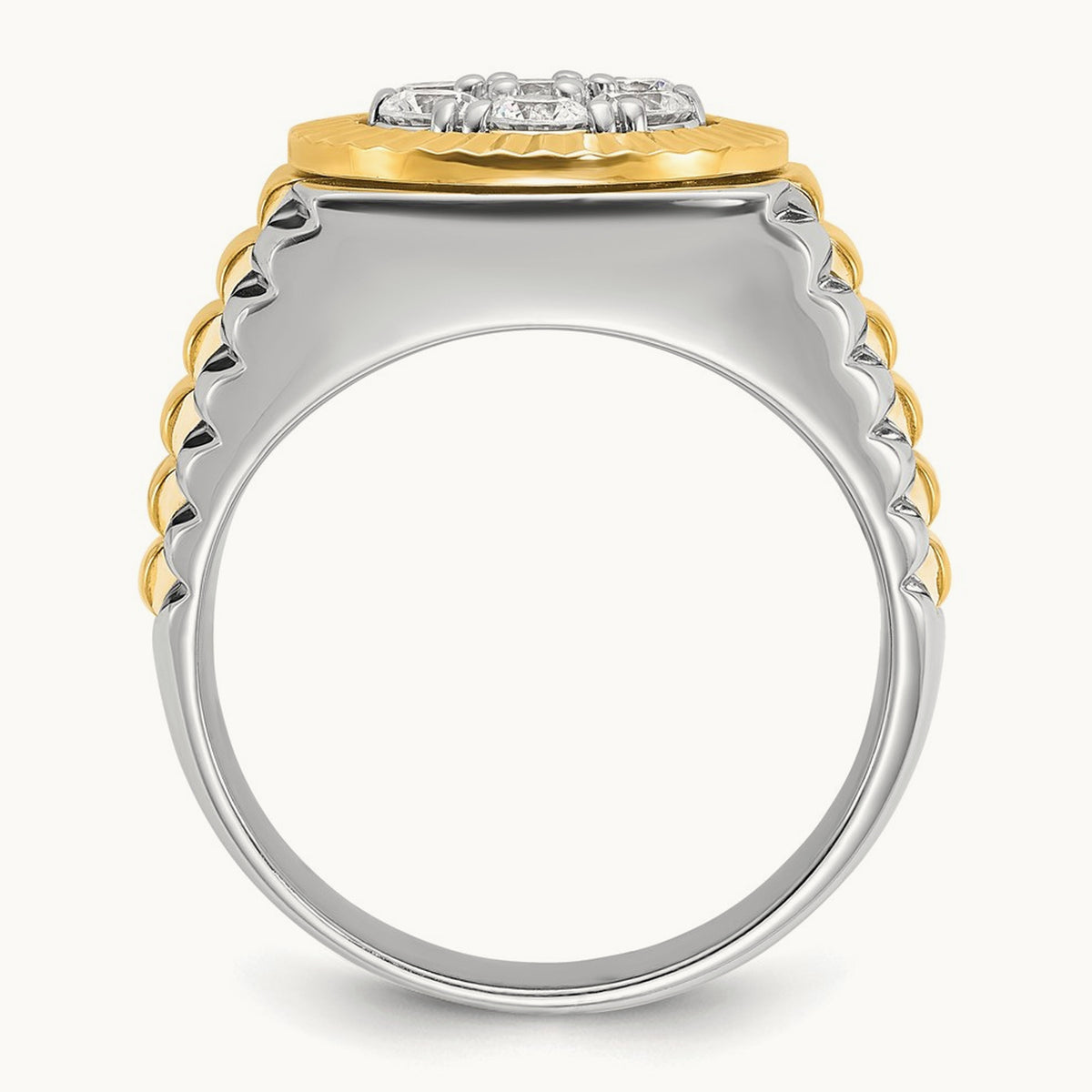 14ktt IBGoodman Men's Polished & Textured AA Diamond Cluster Ring