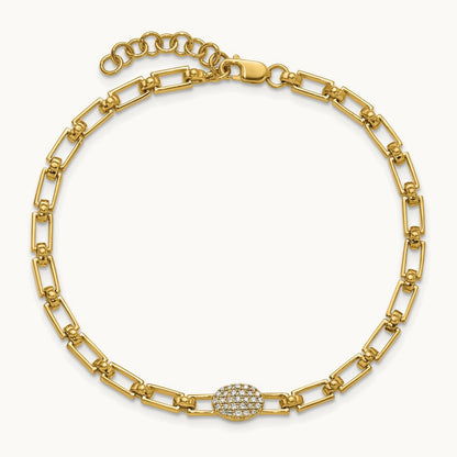 Polished Diamond Oval Cluster Fancy Link with 1in ext. Bracelet, 14K