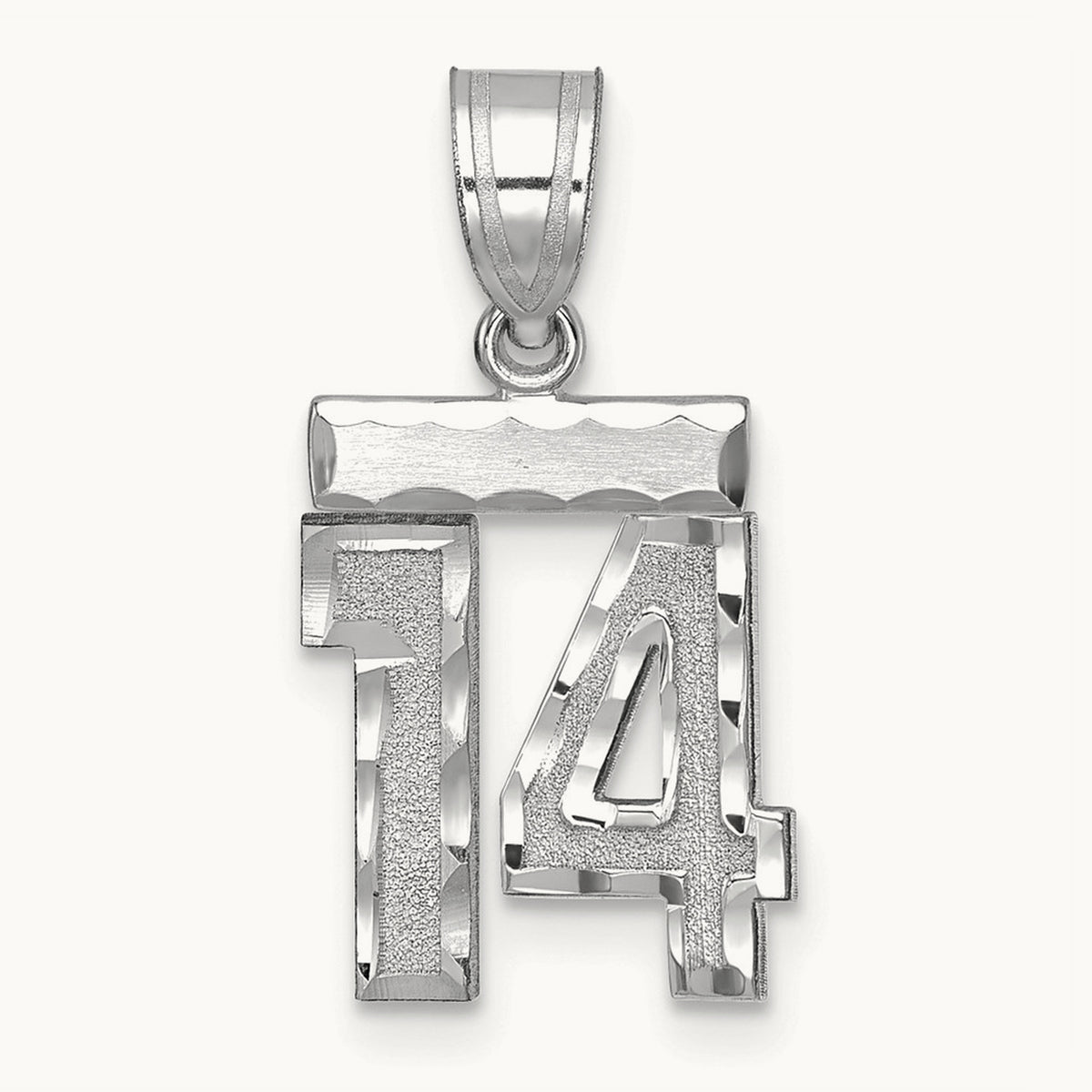 Small Brushed Diamond-cut Number 14 Charm — 14K White Gold