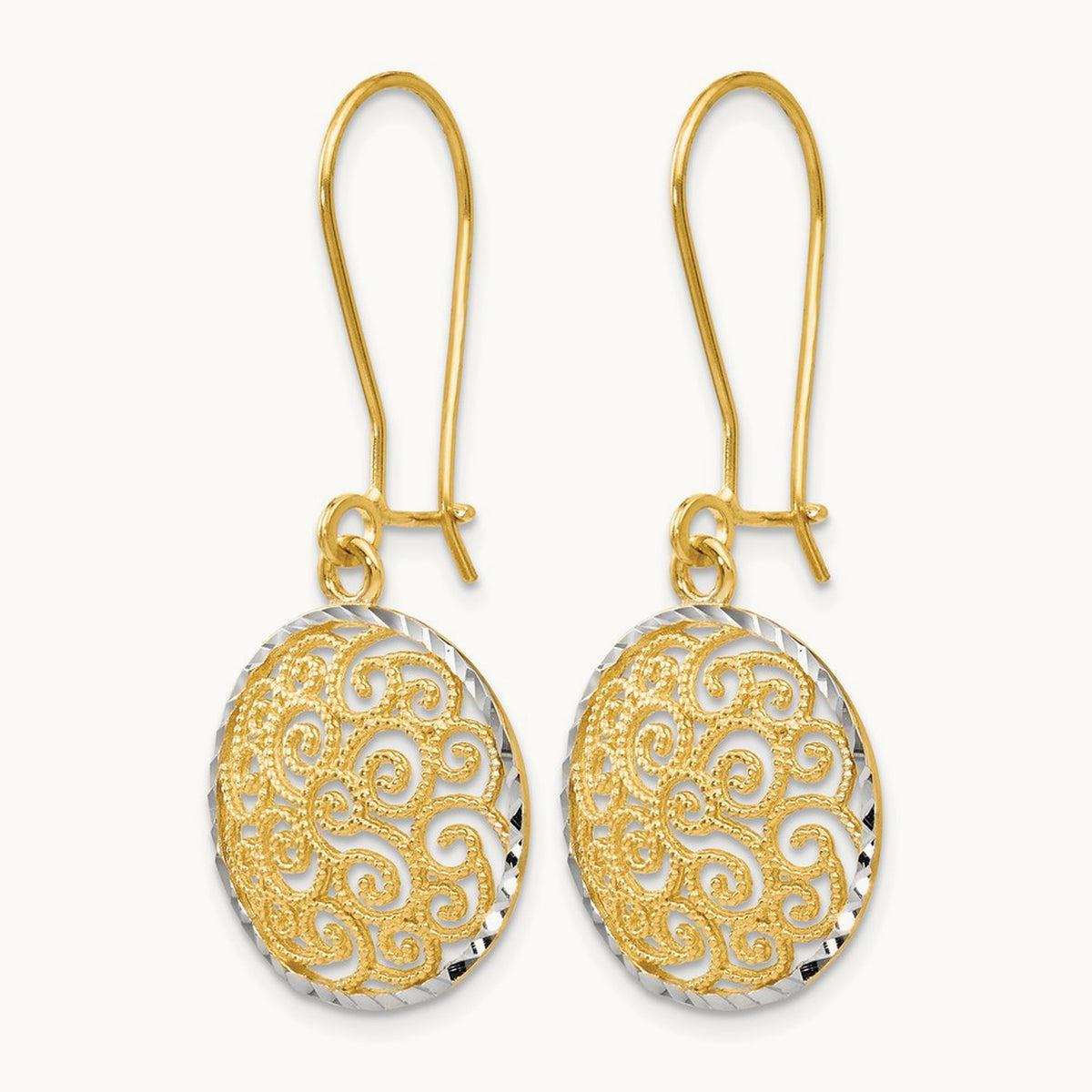 Filigree Dangle Earrings, 14K Two-tone — Leslie's
