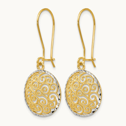 Filigree Dangle Earrings, 14K Two-tone — Leslie's