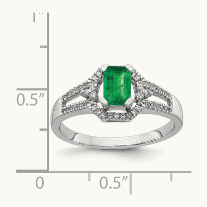 Diamond and Emerald Ring, 14K White Gold