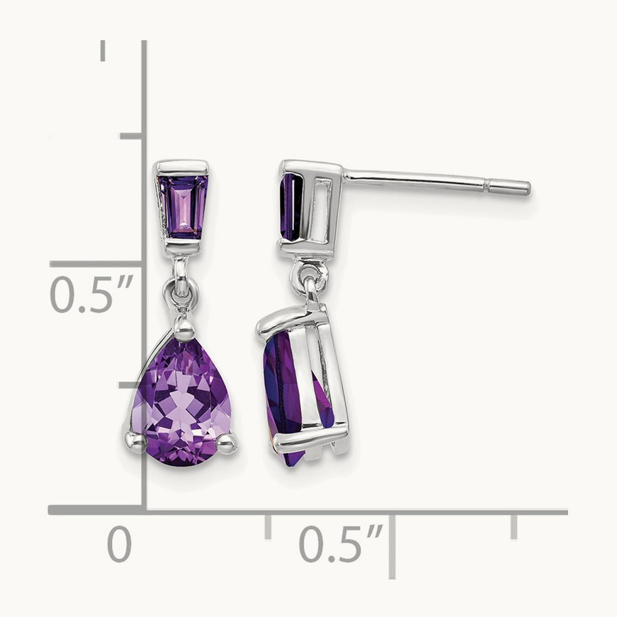 Amethyst Dangle Post Earrings — 14K White Gold