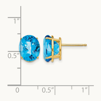 10x8mm Oval Blue Topaz Checker Earrings, 14K