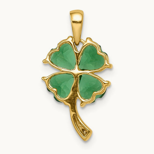 Created Emerald and Diamond Four Leaf Clover Pendant, 14K