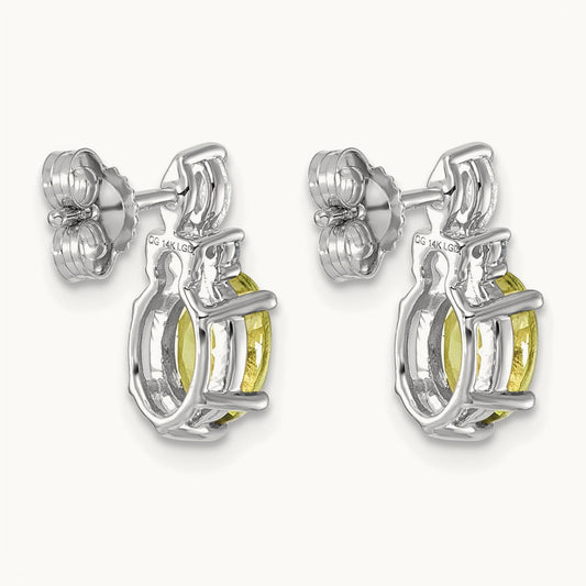 Diamond and Peridot Post Earrings — 14K White Gold