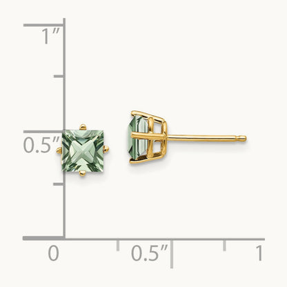 Square Green Quartz Earring, 5mm, 14K