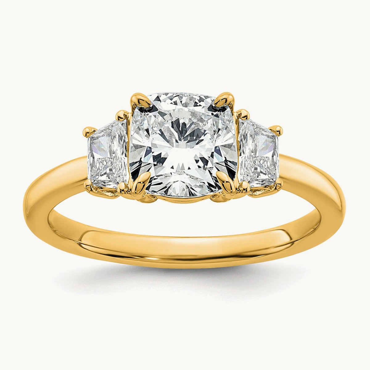 Cushion & 1/2 Moon Engagement Ring — 14K Yellow Gold, 1 7/8 ct, 7