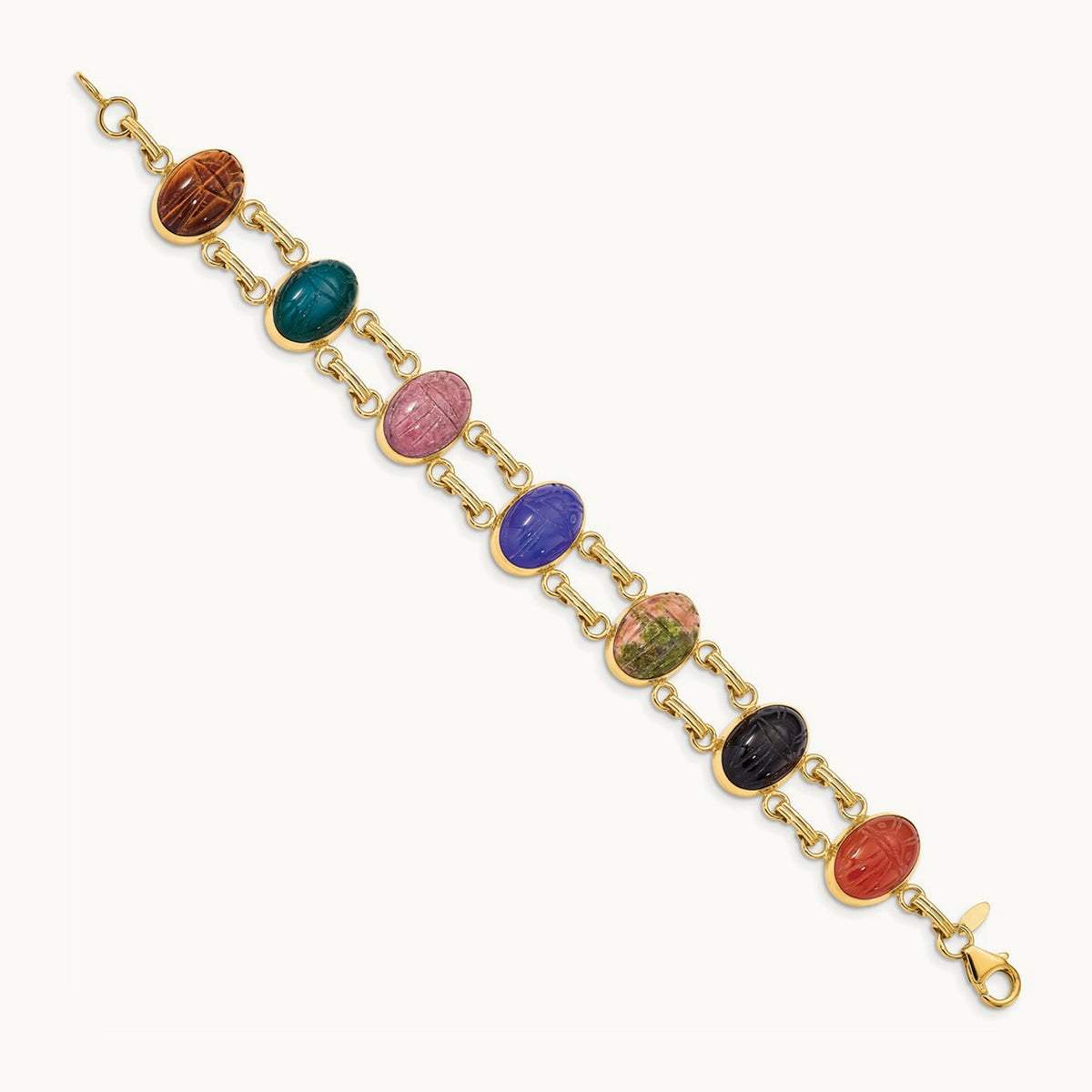 7 Stone Scarab 7 inch Bracelet, 14K